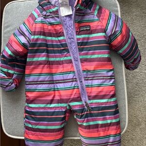 Patagonia Striped Baby Snowsuit in Pink and Purple
